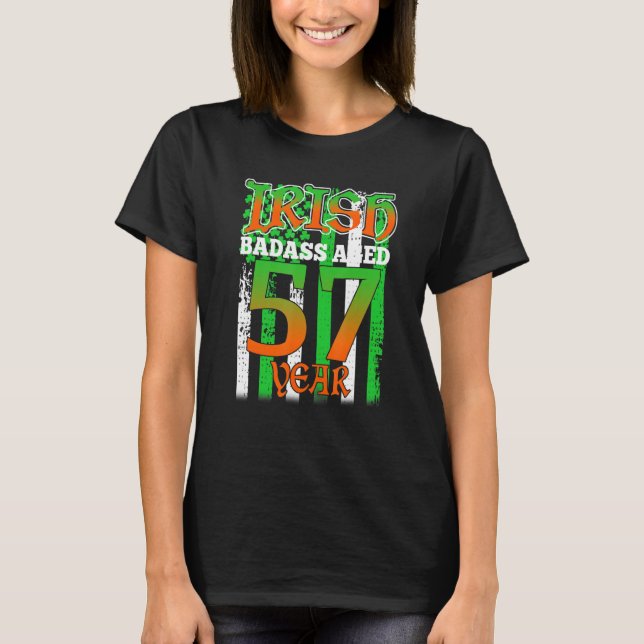 1965 Birthday 57th Year Old Irish Ireland Us Flag T-Shirt (Front)