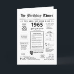 1965 The Year You Were Born Birthday Card<br><div class="desc">Want a birthday card that goes beyond "Happy Birthday"? Our 1965 birthday card is a time capsule! It's packed with fascinating facts about the year they were born, from major milestones (the first ATM) to surprising inventions (the computer mouse). Dive deeper with details on everyday life in 1965, including popular...</div>