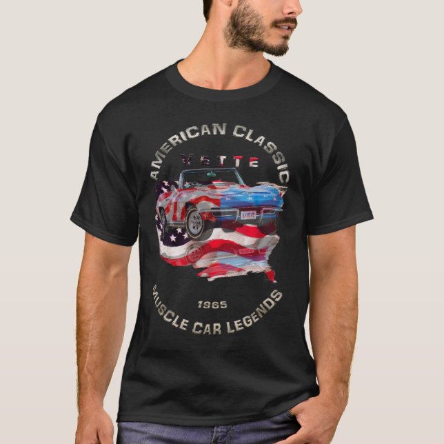 1965 vETTe Muscle Car USA Flag Chevy T-Shirt (Front)