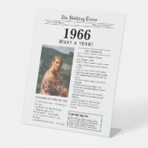 1966 Birthday Newspaper Tabletop Pedestal Sign