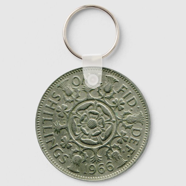 1966 British two shilling keychain (Front)