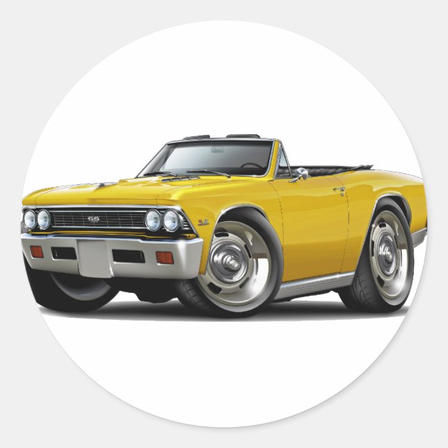 1966 Chevelle Yellow Convertible Classic Round Sticker (Front)