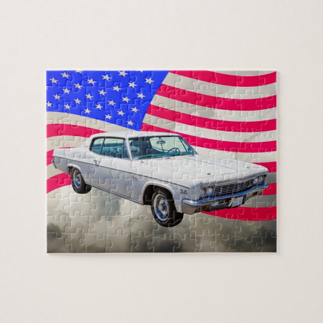 1966 Chevrolet Caprice With American Flag Jigsaw Puzzle (Horizontal)