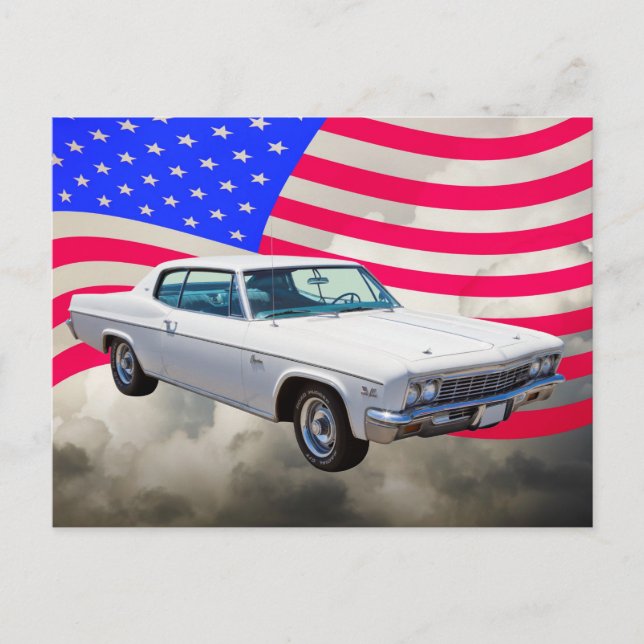 1966 Chevrolet Caprice With American Flag Postcard (Front)