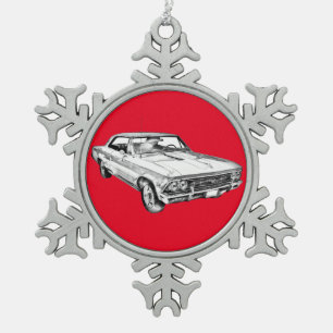 1966 Chevy Chevelle SS 396 Illustration Snowflake Pewter Christmas Ornament