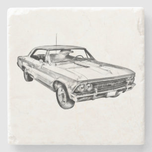 1966 Chevy Chevelle SS 396 Illustration Stone Coaster