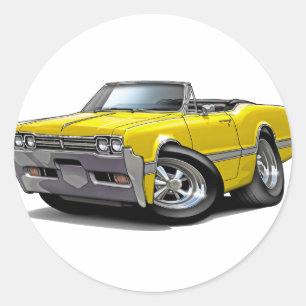 1966 Olds Cutlass Yellow Convertible Classic Round Sticker