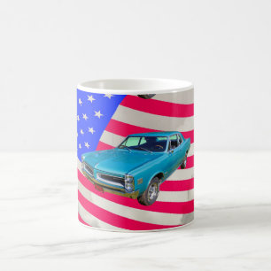 1966 Pontiac Le Mans And American Flag Coffee Mug