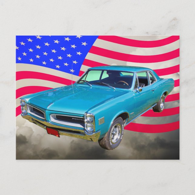 1966 Pontiac Le Mans And American Flag Postcard (Front)