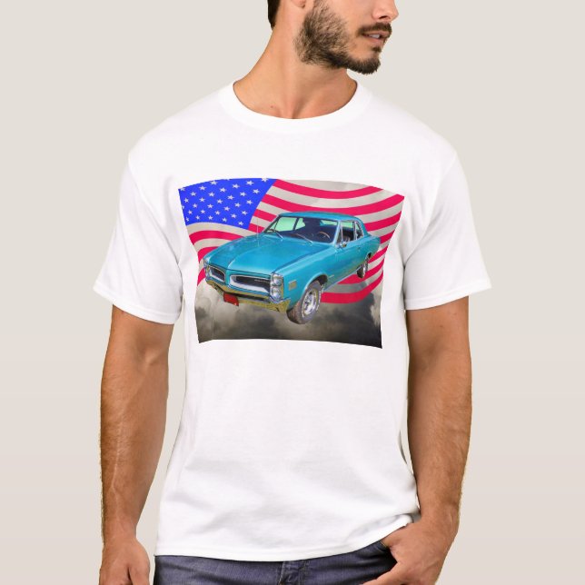 1966 Pontiac Le Mans And American Flag T-Shirt (Front)