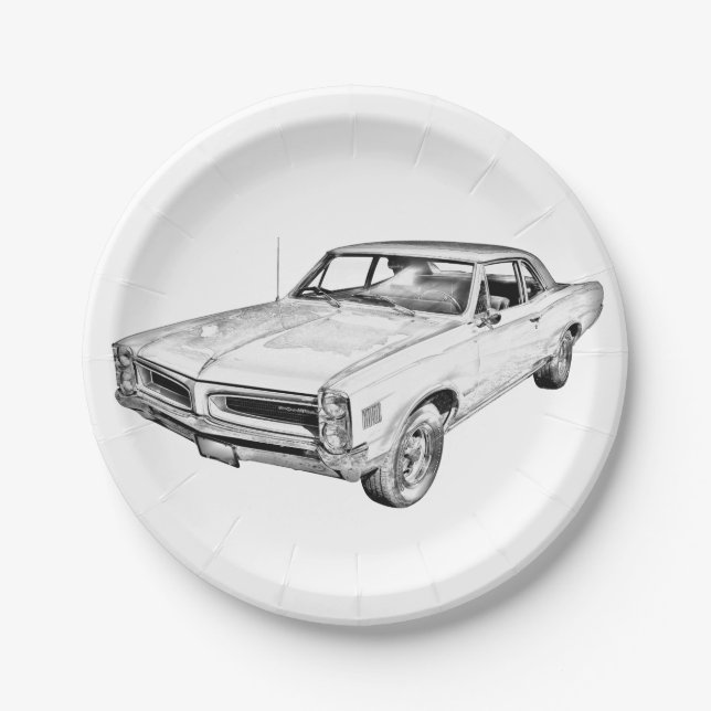 1966 Pontiac Lemans Muscle Car Illustration Paper Plate (Front)