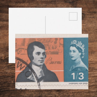 1966 Robert Burns Postage Stamp | Antique Literary Postcard