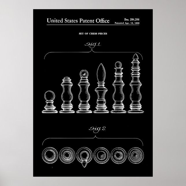 1966 Set of Chess Pieces Patent Poster (Front)