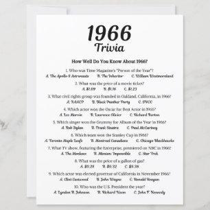 1966 Trivia Game 59th Birthday Party Game
