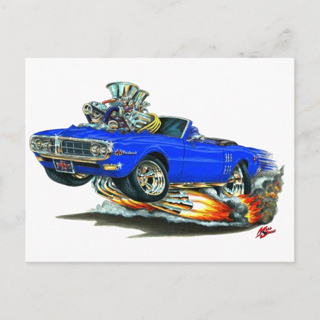 1967-68 Firebird Blue Convertible Postcard (Front)