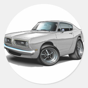 1967-69 Barracuda White Car Classic Round Sticker