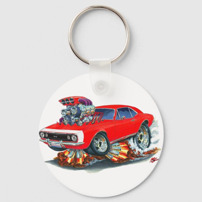 1967 Camaro SS Red-White Car Key Ring (Front)