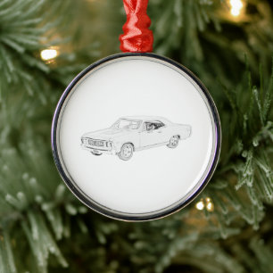 1967 Chevy Chevelle Black and White Pencil Drawing Metal Ornament