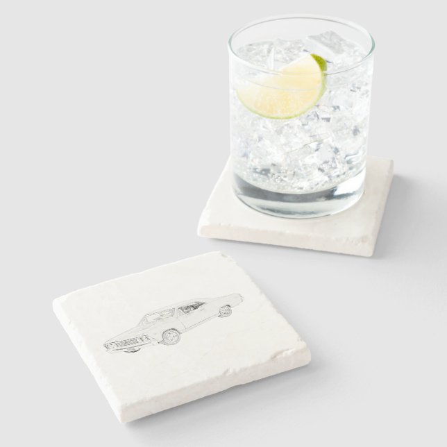 1967 Chevy Chevelle Pencil Style Drawing Stone Coaster (Side)