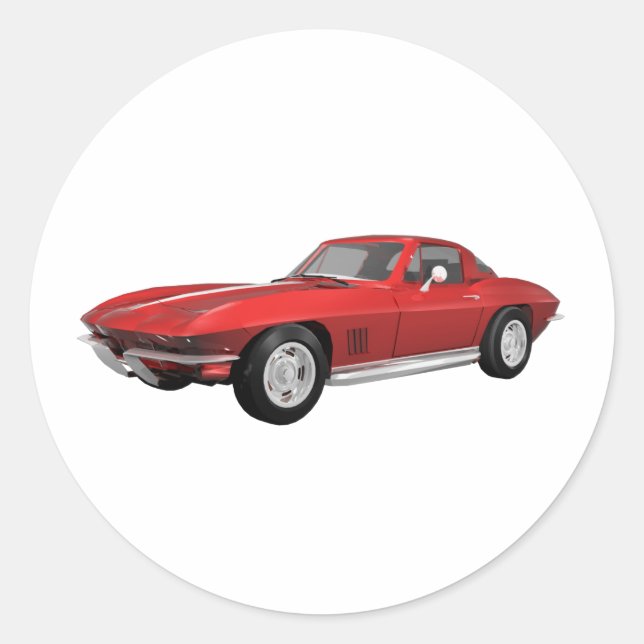 1967 Corvette: Sports Car: Red Finish: Classic Round Sticker (Front)
