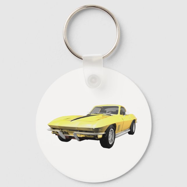 1967 Corvette Sports Car: Yellow Finish Key Ring (Front)
