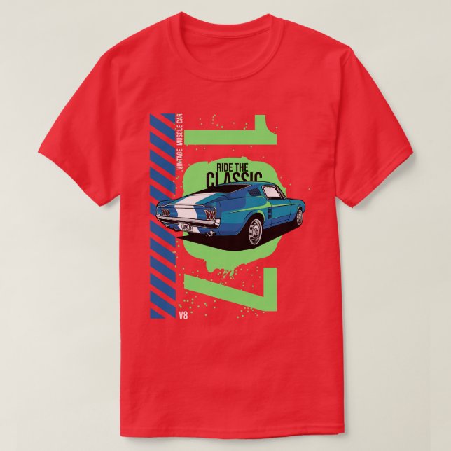 1967 Patriotic American V8 Muscle  Pony Mustang 1 T-Shirt (Design Front)