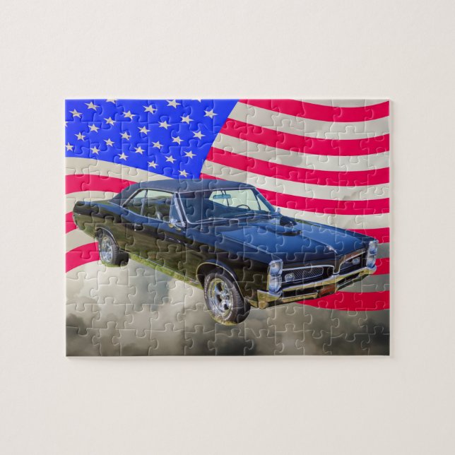1967 Pontiac GTO and American Flag Jigsaw Puzzle (Horizontal)