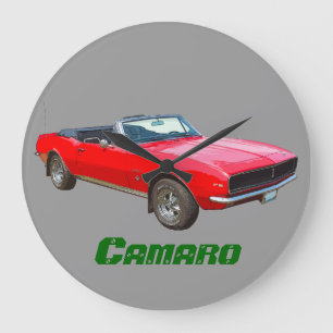 1967 red convertible Camaro Muscle Car Large Clock