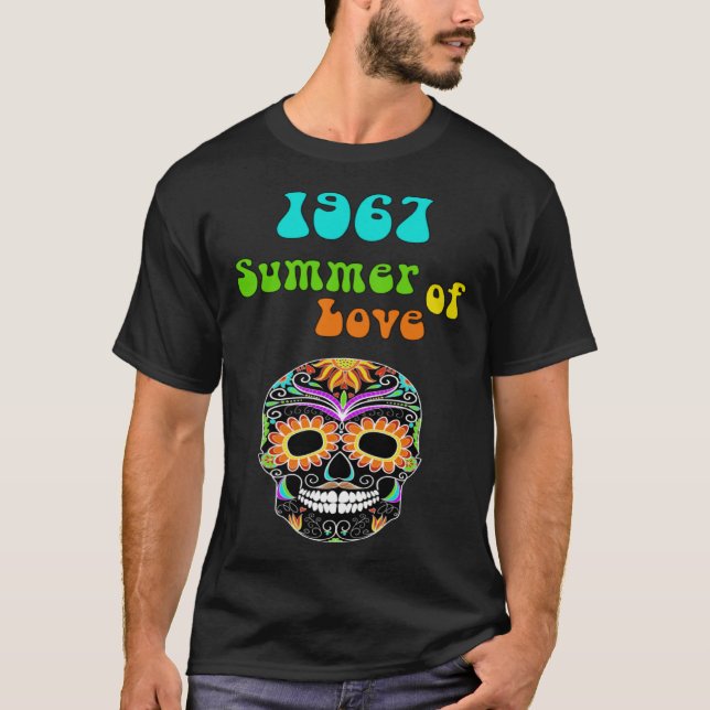 1967 Summer of Love Colourful Hippie Skull T-Shirt (Front)