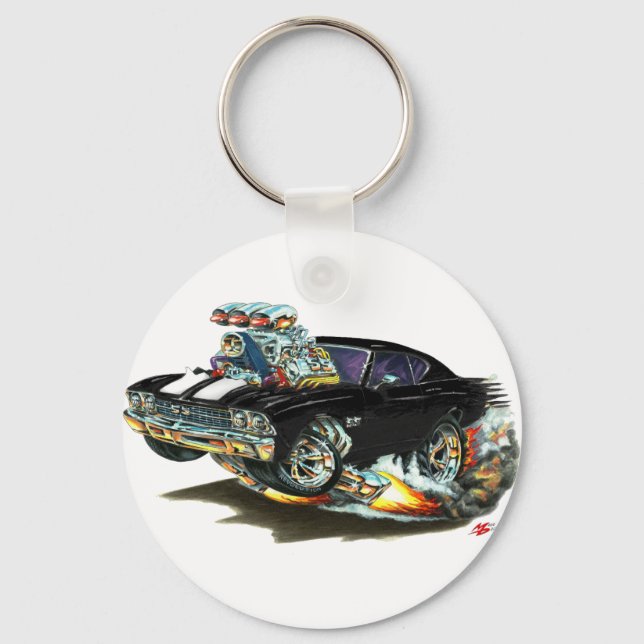 1968-69 Chevelle Black-White Car Key Ring (Front)