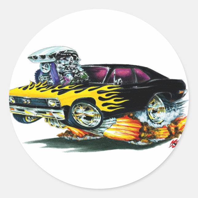 1968-70 Nova Black Flames Classic Round Sticker (Front)