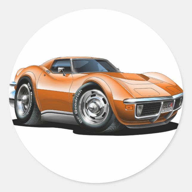 1968-72 Corvette Orange Car Classic Round Sticker (Front)