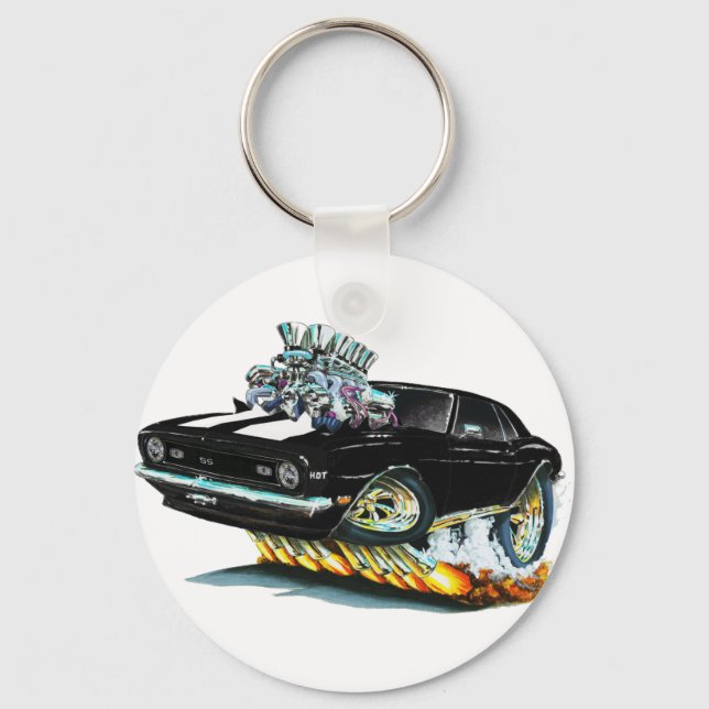 1968 Camaro SS Black-White Car Key Ring (Front)