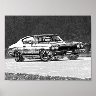 1968 Chevelle Pencil Sketch Poster