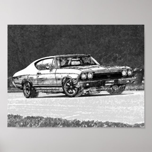 1968 Chevelle Pencil Sketch Poster (Front)