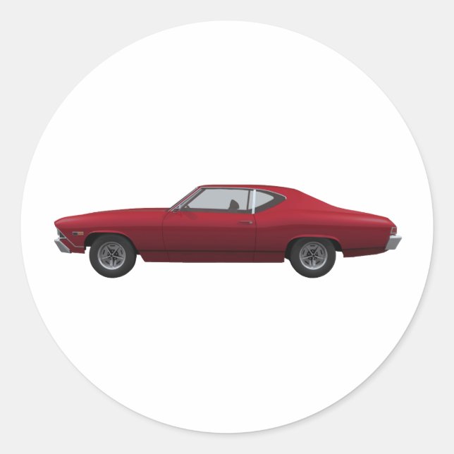 1968 Chevelle SS: Candy Apple Finish Classic Round Sticker (Front)