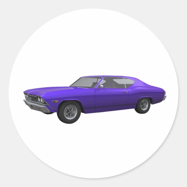 1968 Chevelle SS: Purple Finish Classic Round Sticker (Front)