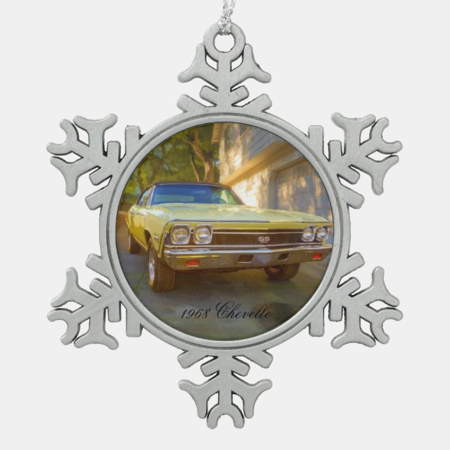1968 CHEVROLET CHEVELLE SS SNOWFLAKE PEWTER CHRISTMAS ORNAMENT (Front)