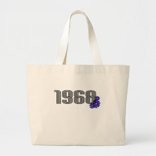 1968 Flower Power Peace Sign Hippie Purple Large Tote Bag