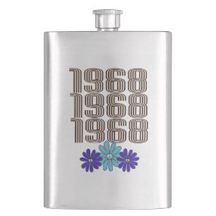 1968 Hippie Flower Power Peace Sign Aqua Purple Hip Flask