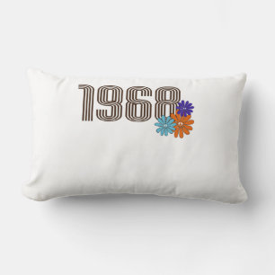 1968 Hippie Peace Sign Flower Orange Aqua Purple Lumbar Cushion