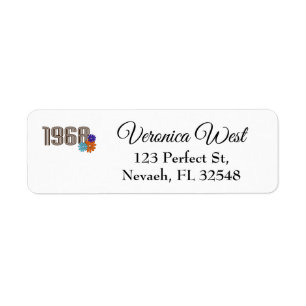 1968 Hippie Peace Sign Flower Orange Aqua Purple Return Address Label