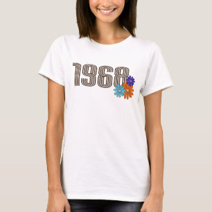 1968 Hippie Peace Sign Flower Orange Aqua Purple T-Shirt
