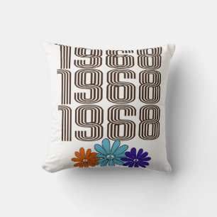 1968 Hippie Peace Sign Flowers Orange Aqua Purple Cushion