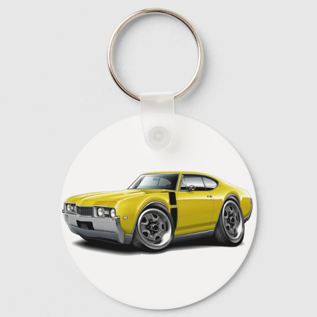 1968 Olds 442 Yellow-Black Car Key Ring (Front)