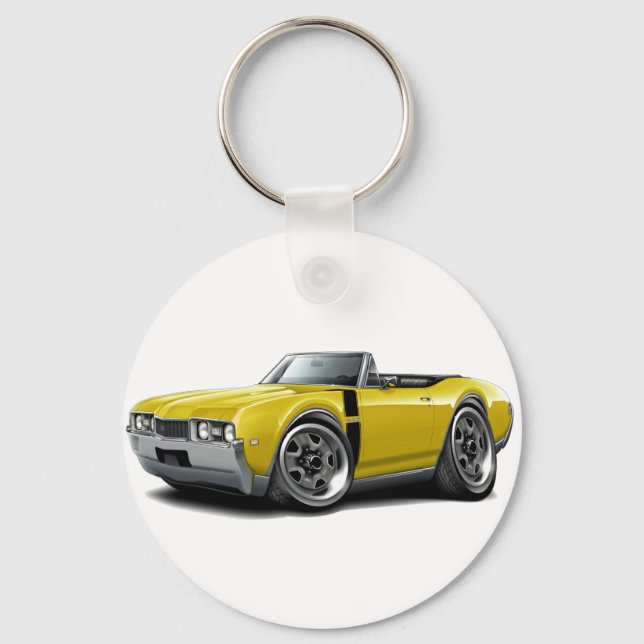 1968 Olds 442 Yellow-Black Convertible Key Ring (Front)