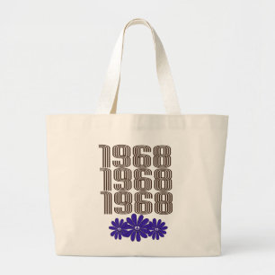 1968 Peace Sign Hippie Flower Power Purple Large Tote Bag