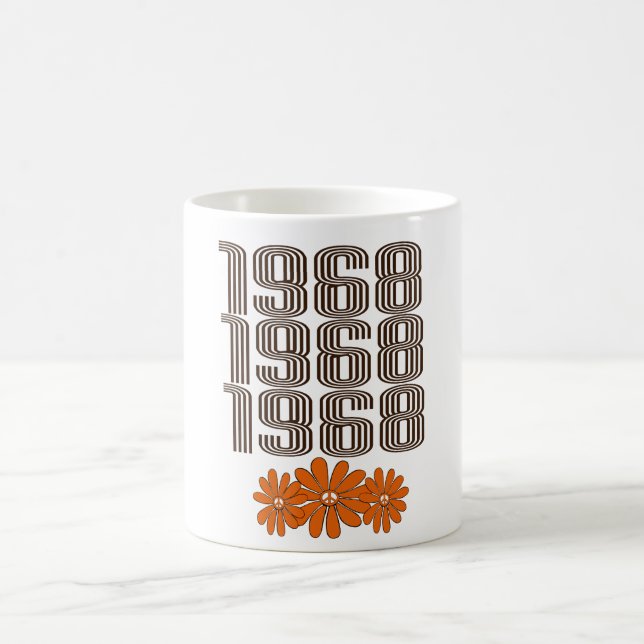 1968 Peace Sign Orange Hippy Flower Power Coffee Mug (Center)