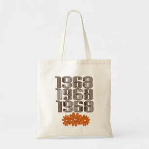 1968 Peace Sign Orange Hippy Flower Power Tote Bag