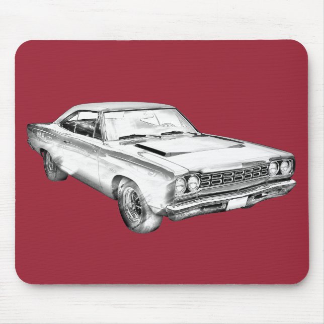 1968 Plymouth Roadrunner Muscle Car Illustration Mouse Pad (Front)